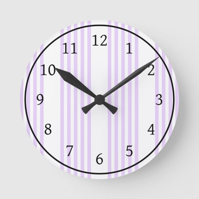 Lilac purple and white five stripes pattern round clock (Front)