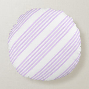 Lilac purple and white five stripes pattern round cushion