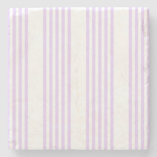 Lilac purple and white five stripes pattern stone coaster