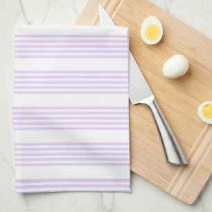 Lilac purple and white five stripes pattern tea towel