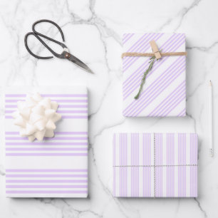 Lilac purple and white five stripes pattern wrapping paper sheet