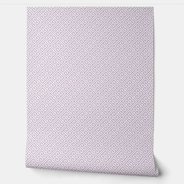 Lilac Purple and White Greek Key Pattern Wallpaper (Unrolling)