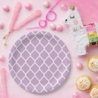 Lilac Purple and White Moroccan Quatrefoil
