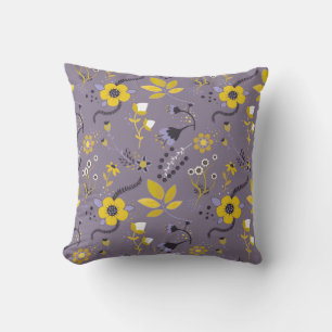 Lilac, Purple And Yellow Floral Pattern Cushion