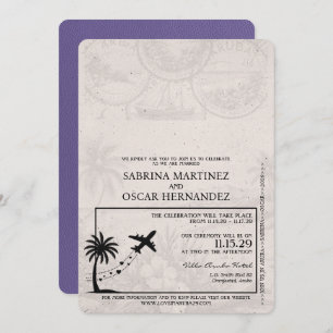 Lilac Purple Aruba Passport Wedding Invitation