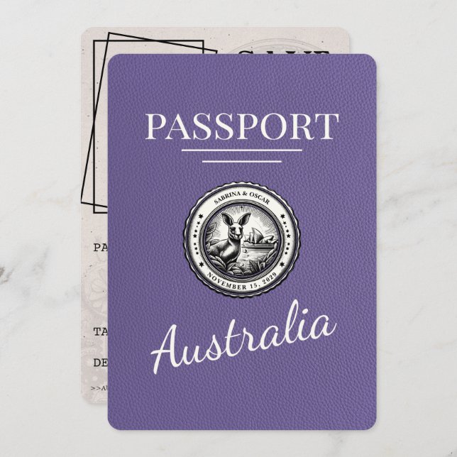 Lilac Purple Australia Passport Save The Date (Front/Back)