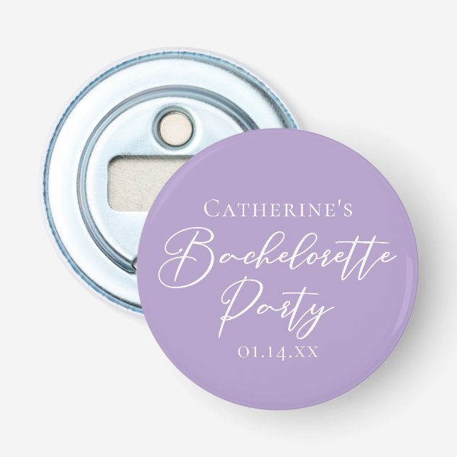 Lilac Purple Bachelorette Party Personalised Bottle Opener (Front)