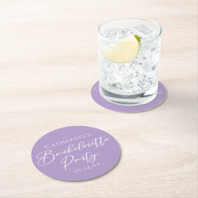 Lilac Purple Bachelorette Party Personalised Round Paper Coaster (Insitu)