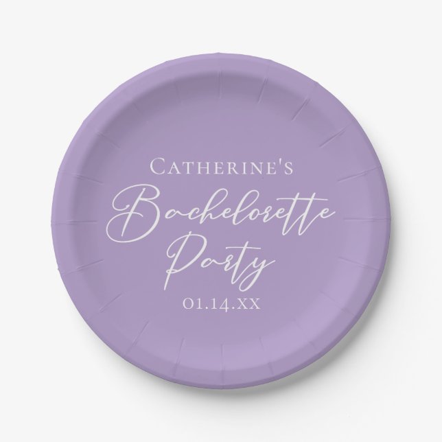 Lilac Purple Bachelorette Party Personalized Paper Plate (Front)