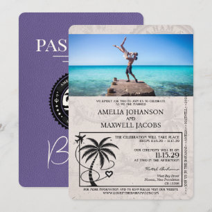 Lilac Purple Bahamas Passport Wedding Invitation