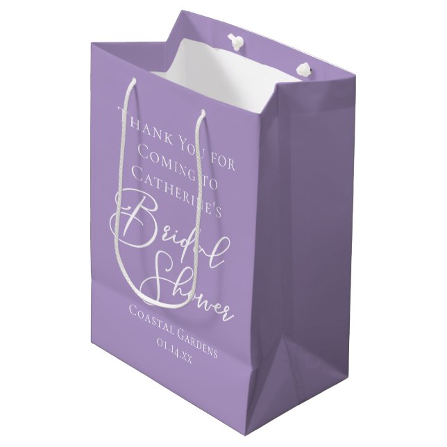 Lilac Purple Bridal Shower Party Personalized Medium Gift Bag (Front Angled)