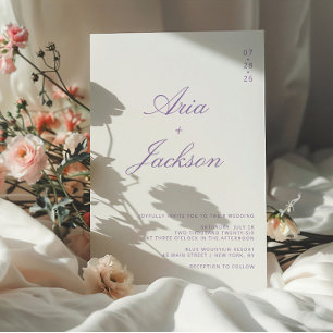 Lilac Purple Calligraphy Modern QR Code Wedding Invitation
