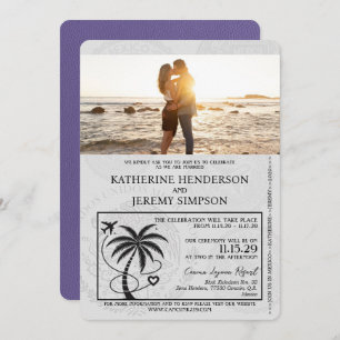 Lilac Purple Cancun Passport Wedding Invitation