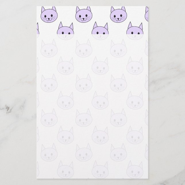Lilac Purple cat pattern. Stationery (Front)