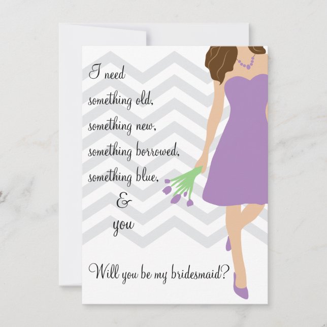 Lilac Purple Chevron Will You Be My Bridesmaid Invitation (Front)