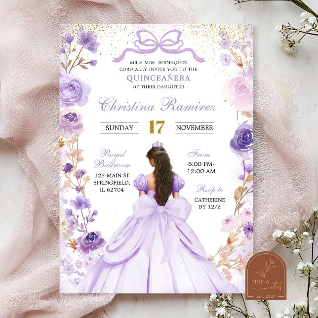 Lilac Purple Coquette Bow Princess Quinceanera Invitation (Creator Uploaded)