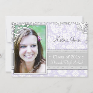 Lilac purple damask graduation photo invitations