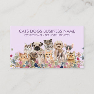 Lilac Purple Dogs and Cats flowers Business Card