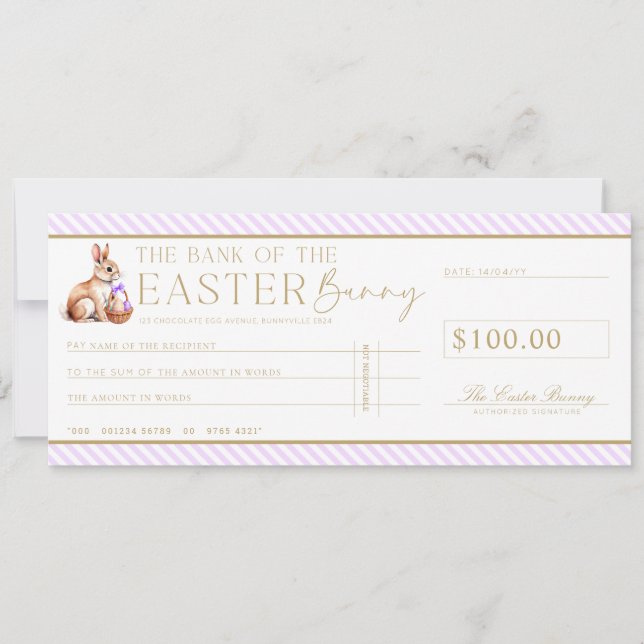Lilac Purple Easter Cheque Gift Voucher Card (Front)