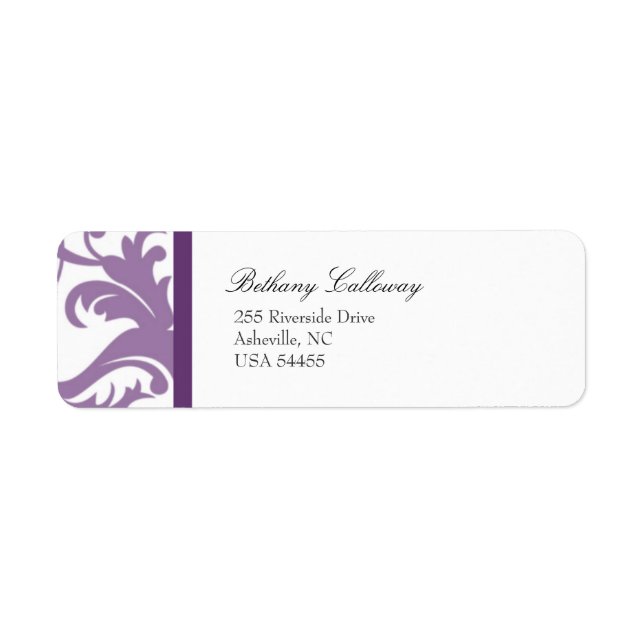 Lilac Purple Elegant Damask Return Address Label (Front)