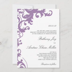Lilac Purple Elegant Damask Wedding Invitation