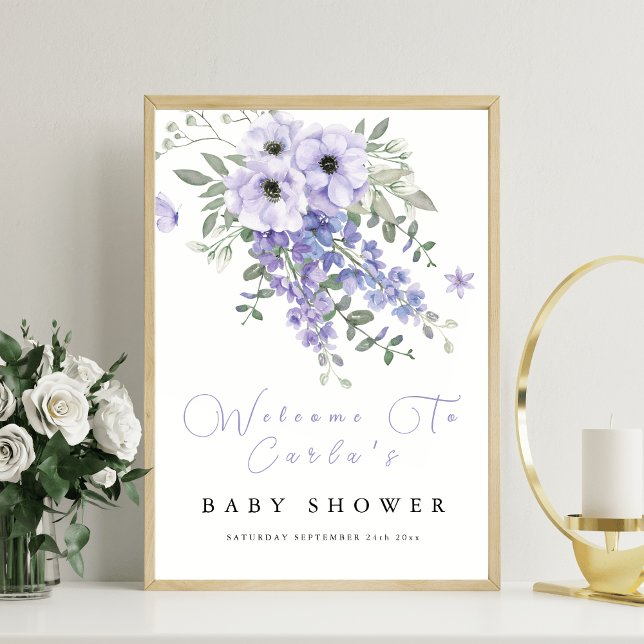 Lilac purple floral baby shower welcome sign  (Creator Uploaded)