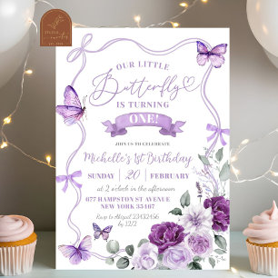 Lilac Purple Floral Butterfly Birthday Invitation