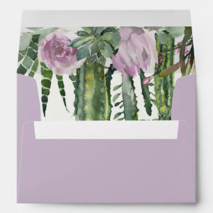 LILAC PURPLE FLORAL DESERT CACTI FOLIAGE ADDRESS ENVELOPE