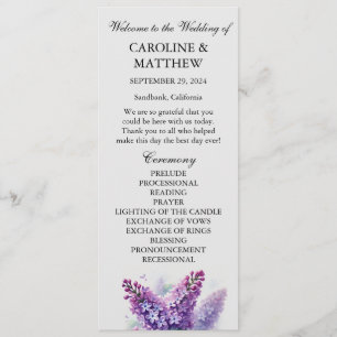 Lilac Purple Floral Elegant Modern Wedding Programme