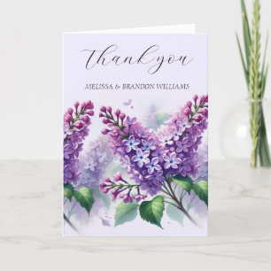Lilac Purple Floral Elegant Wedding Thank you  Card