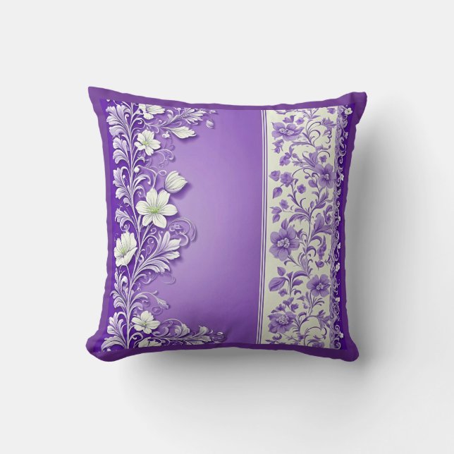 Lilac-Purple floral pattern Cushion (Front)