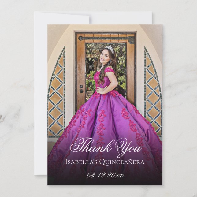 Lilac Purple Floral Personalised Quinceanera Thank You Card (Front)