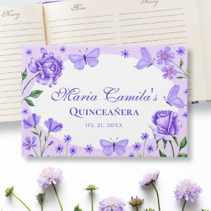 Lilac Purple Floral Quinceañera 15th Birthday Guest Book
