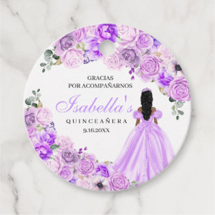 Lilac Purple Floral Quinceanera Circle Favour Tags
