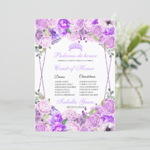 Lilac Purple Floral Quinceanera Court of Honour Invitation