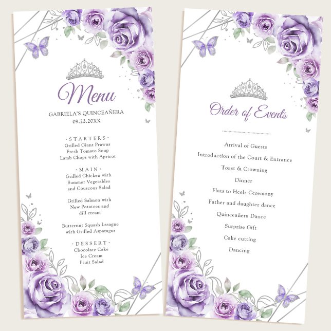 Lilac Purple Floral Quinceanera Program Menu (Creator Uploaded)