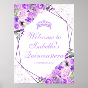 Lilac Purple Floral Quinceanera Welcome Sign