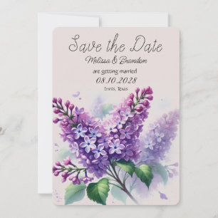 Lilac Purple Floral Rustic Wedding Save the Date Invitation