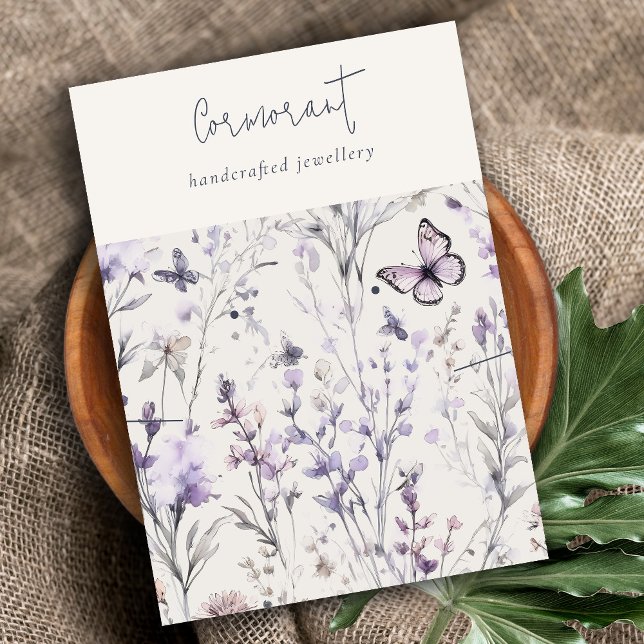 Lilac Purple Floral Script Earring Necklace Business Card (Creator Uploaded)