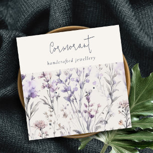 Lilac Purple Floral Script Earring Stud Holder Square Business Card