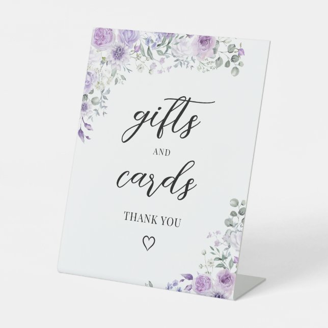 Lilac Purple Floral Wedding Gifts and Cards Sign (Front)