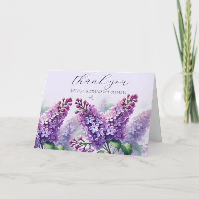 Lilac Purple Floral Wedding Thank you  Card (Front)