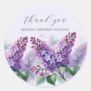Lilac Purple Floral Wedding Thank you  Classic Round Sticker