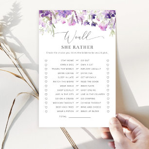 Lilac purple floral Would she rather bridal game