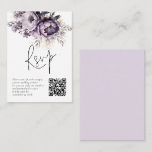 Lilac Purple Florals QR Code Wedding RSVP Card