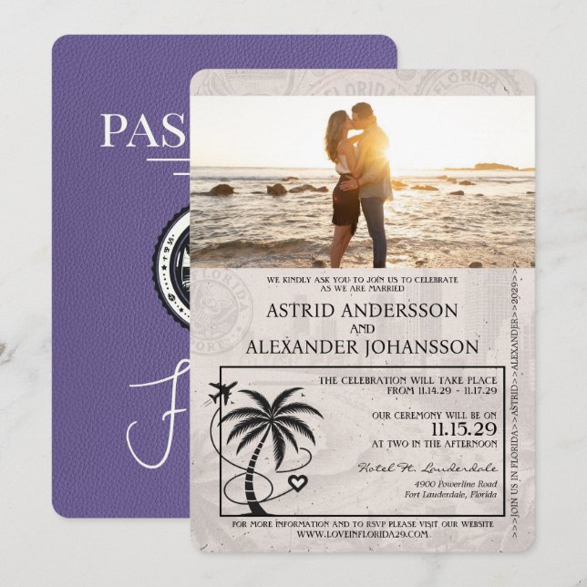Lilac Purple Florida Passport Wedding Invitation (Front/Back)