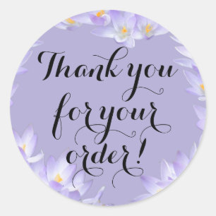 Lilac Purple Flower Frame Romantic Cute Thank You Classic Round Sticker