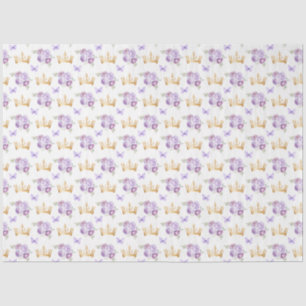 Lilac Purple Flowers and Gold Crowns Tissue Paper