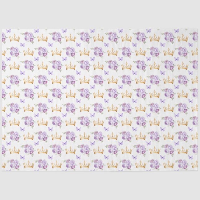Lilac Purple Flowers and Gold Crowns Tissue Paper (Front)