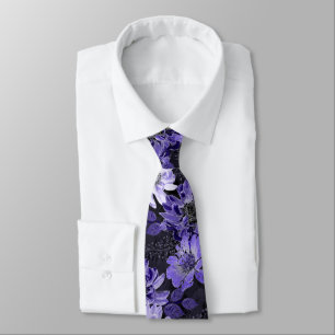 Lilac, purple flowers on a black  tie